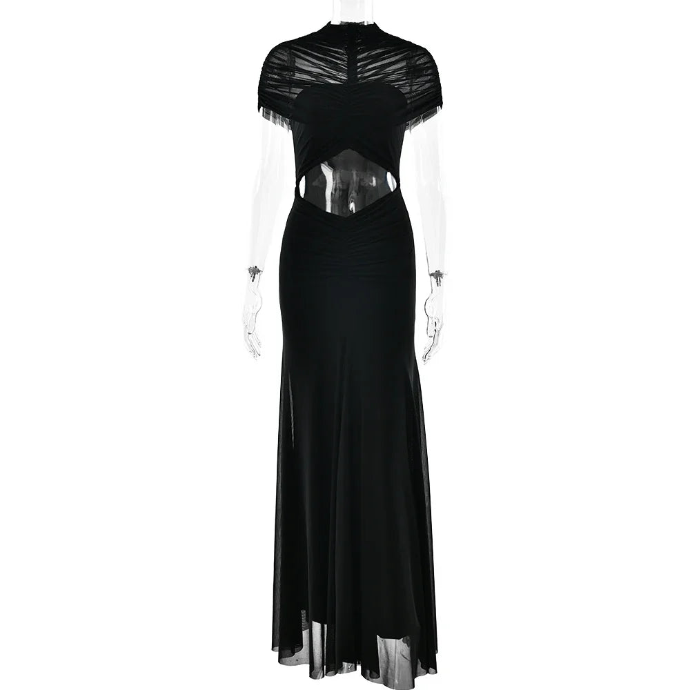 Ruched Maxi Evening Party Dress