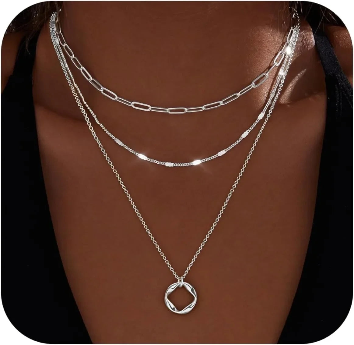 Layered Chain Pendant Necklace Set