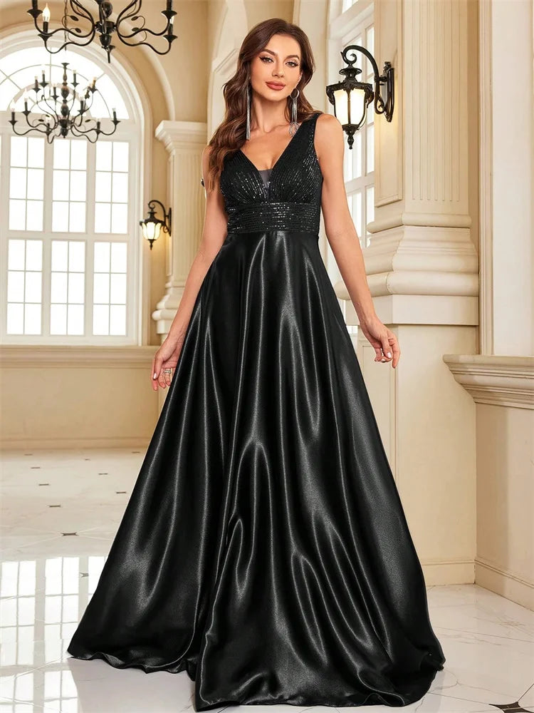 Satin Deep V Prom Dress