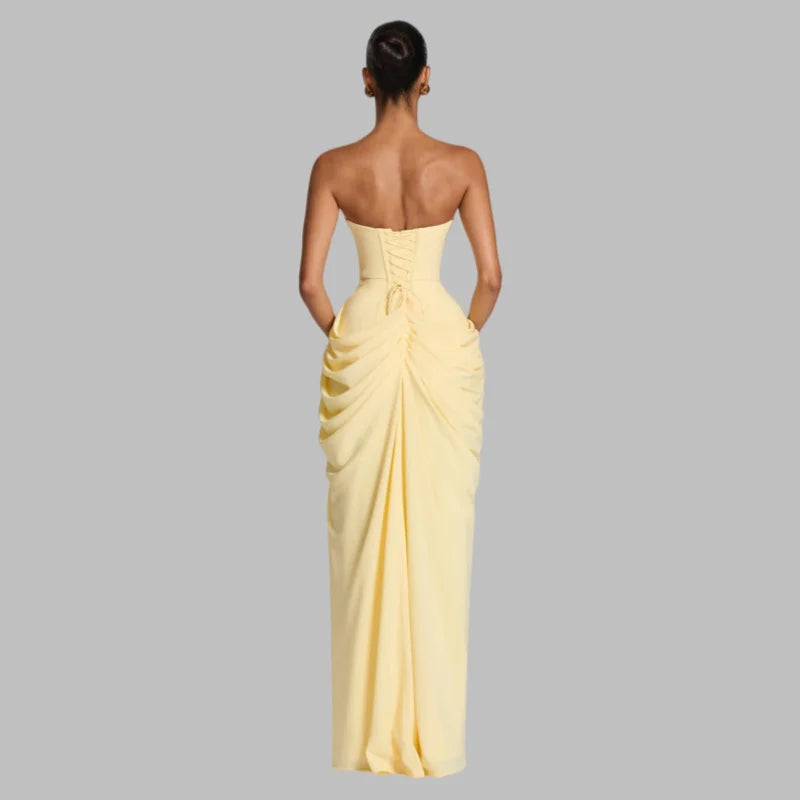 Strapless Pleated Evening Party Dress