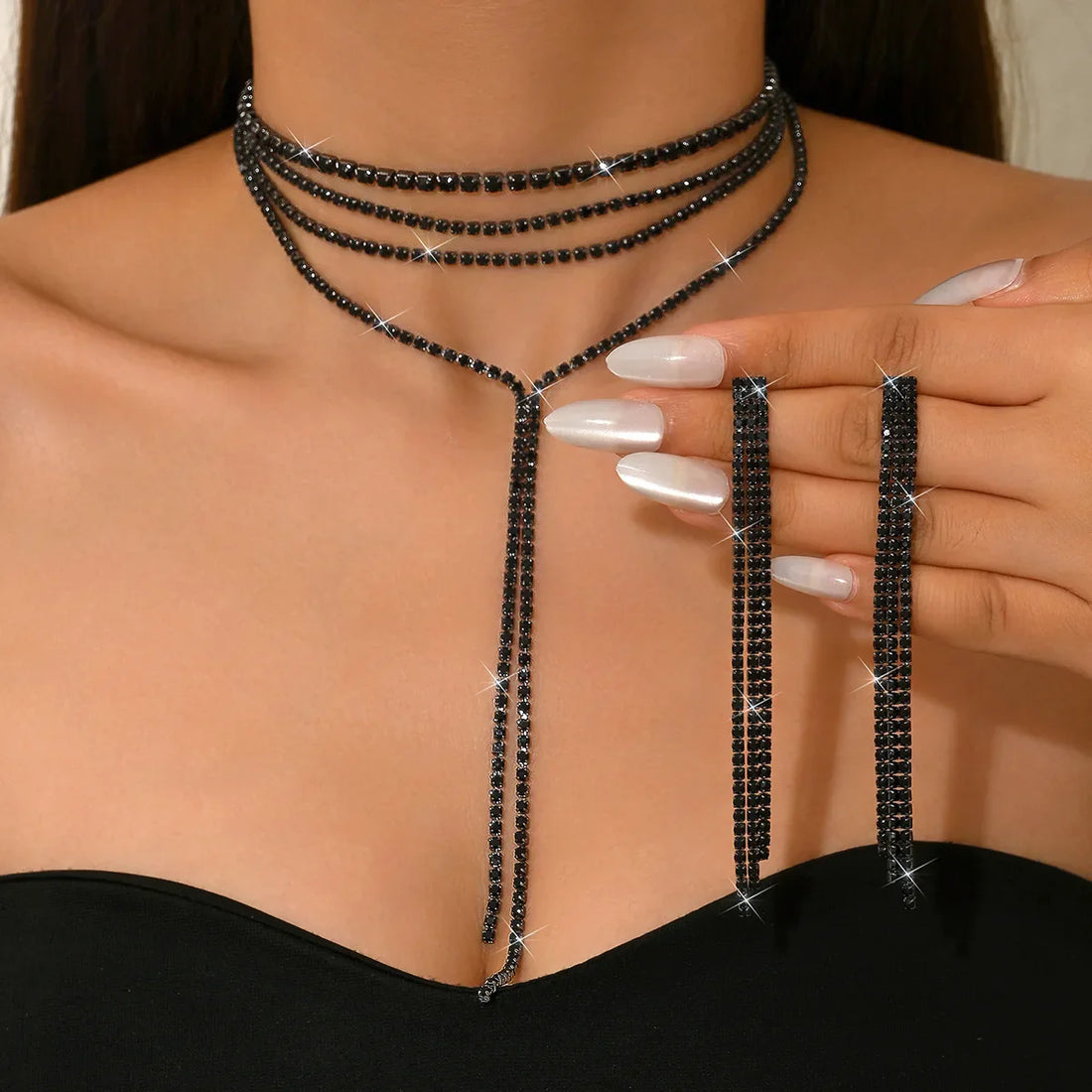 Rhinestone Choker Earring Jewelry Set