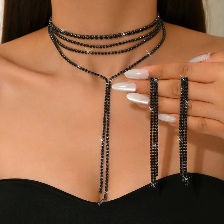 Rhinestone Choker Earring Jewelry Set
