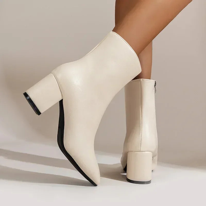 White Zipper Ankle Boots Women