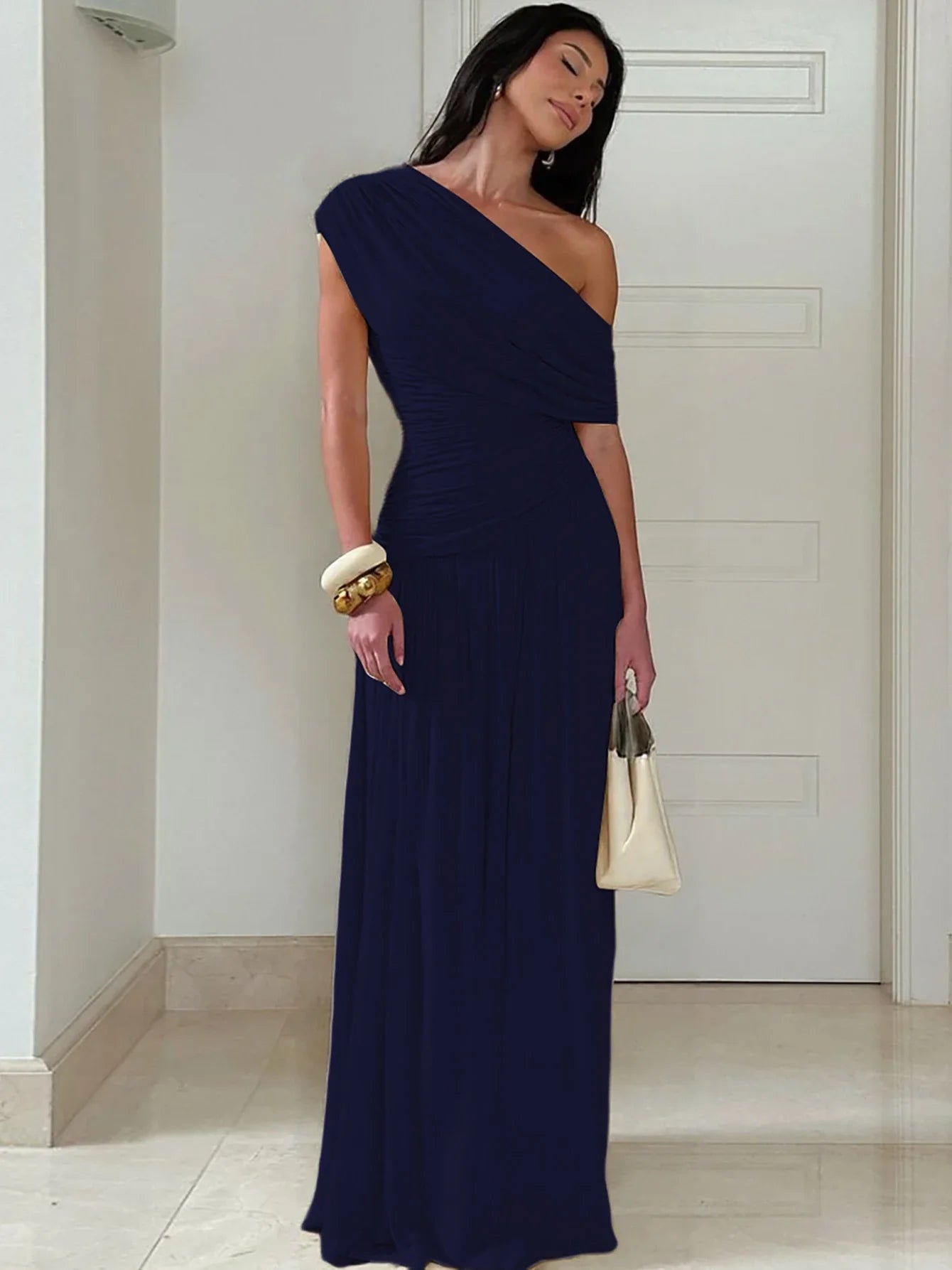 One Shoulder Ruched Maxi Dress