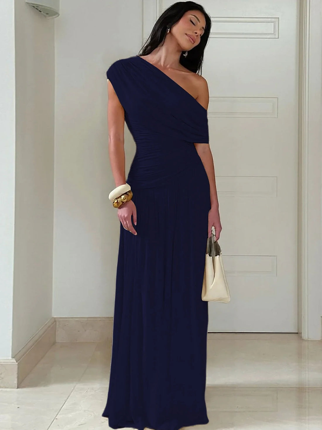 One Shoulder Ruched Maxi Dress