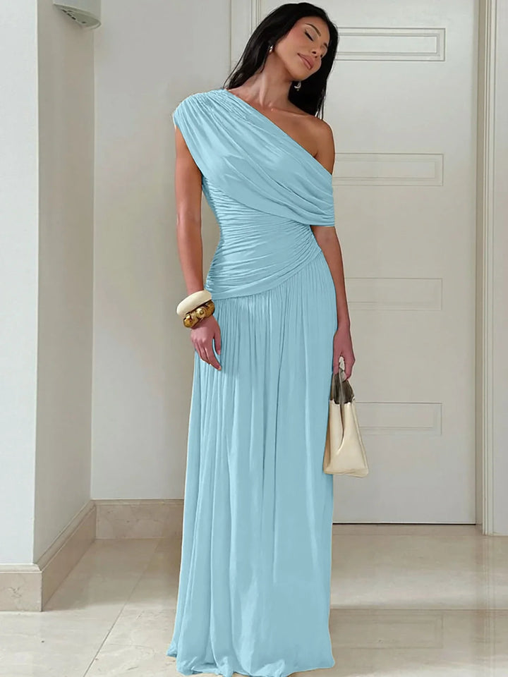 One Shoulder Ruched Maxi Dress