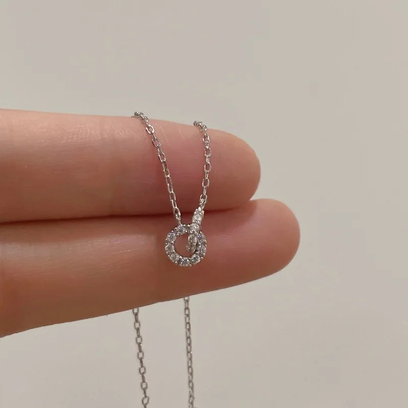 Double Ring Zircon Pendant Necklace