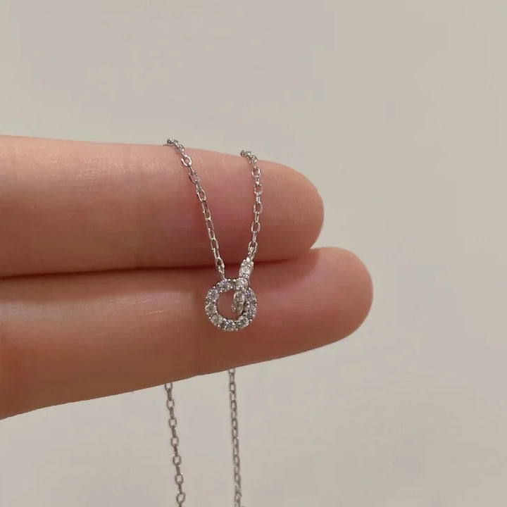 Double Ring Zircon Pendant Necklace
