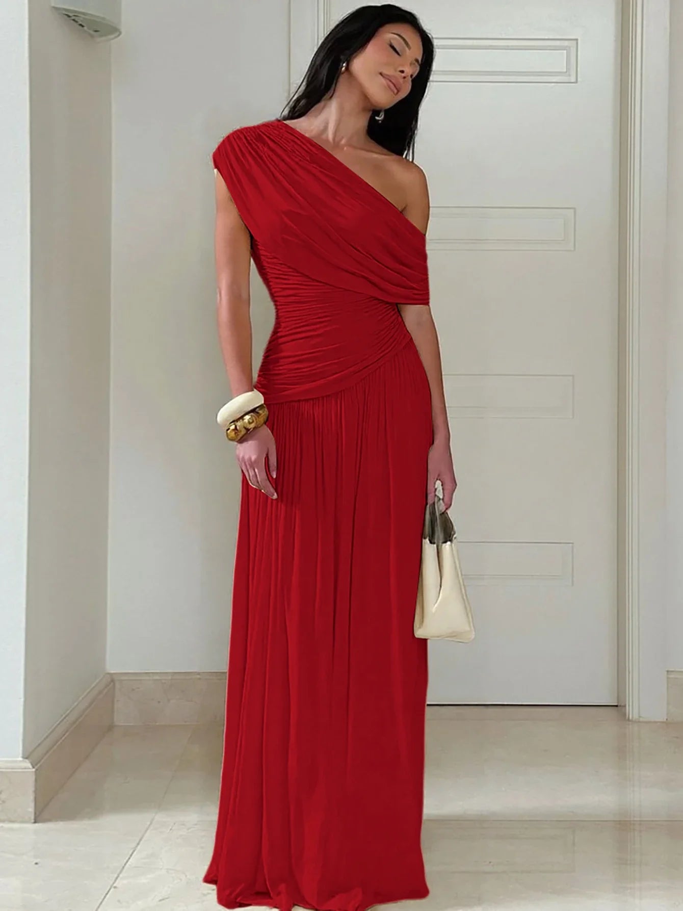One Shoulder Ruched Maxi Dress