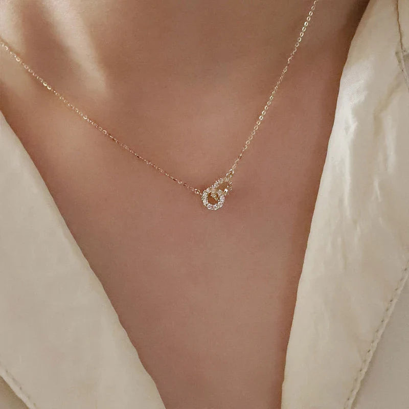 Double Ring Zircon Pendant Necklace