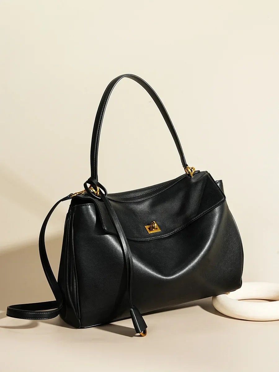 Leather Lock Design Shoulder Bag