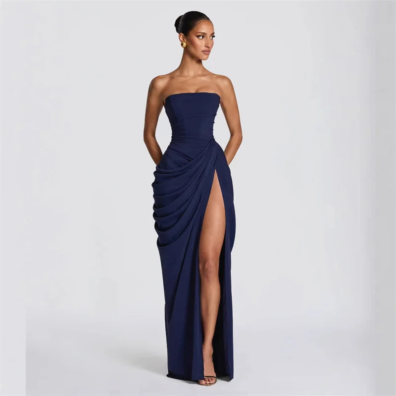 Strapless Pleated Evening Party Dress
