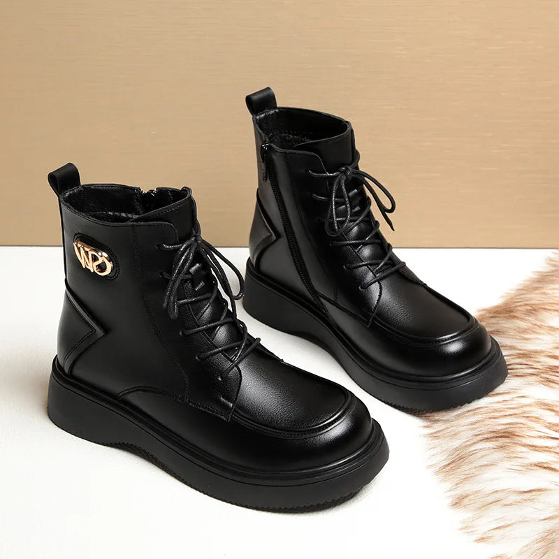 Lace Up Platform Motorcycle Boots
