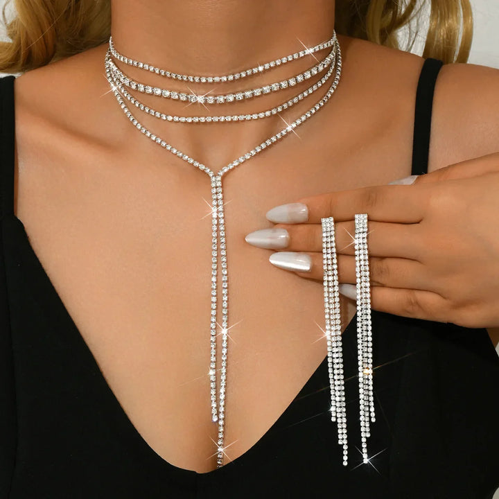 Rhinestone Choker Earring Jewelry Set