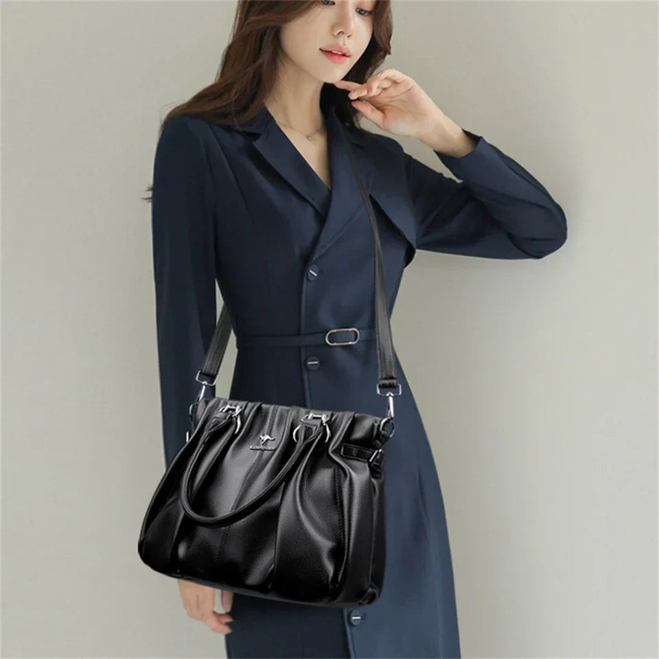 Soft Leather Commuter Tote Bag