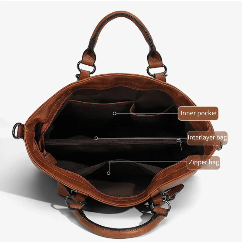 Retro Soft Leather Tote Handbag