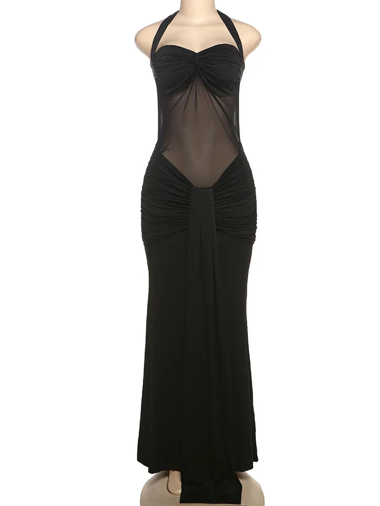 Halter Mesh Backless Party Dress