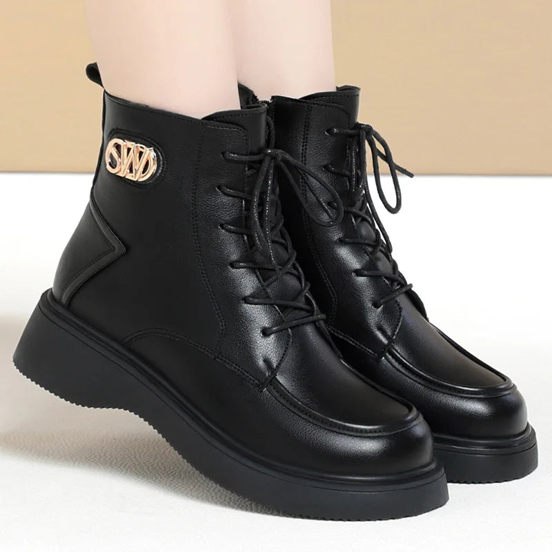Lace Up Platform Motorcycle Boots