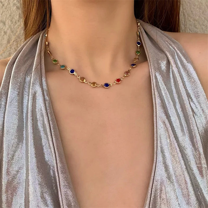 Colorful Crystal Tassel Choker