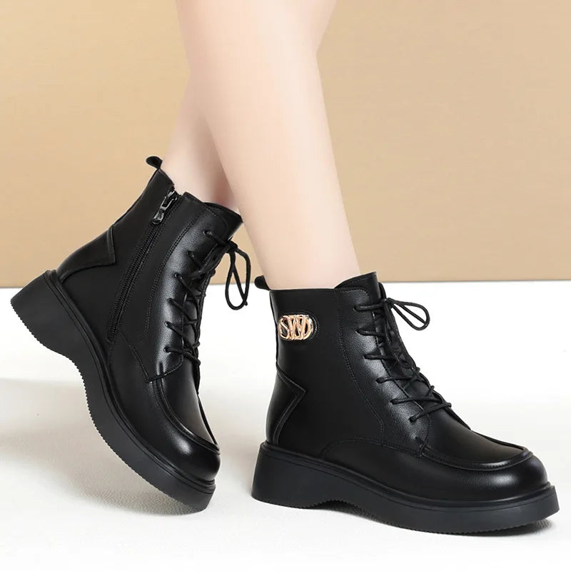 Lace Up Platform Motorcycle Boots