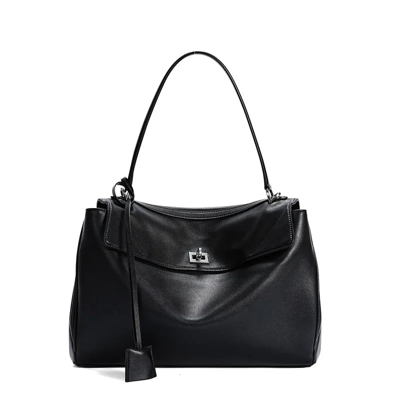 Leather Lock Design Shoulder Bag