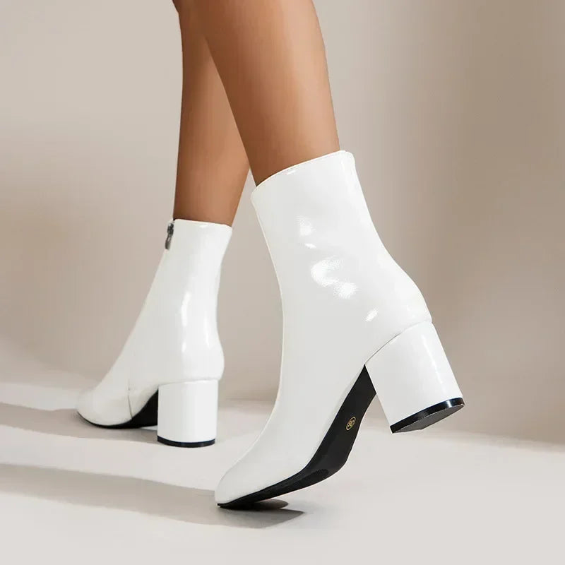 White Zipper Ankle Boots Women