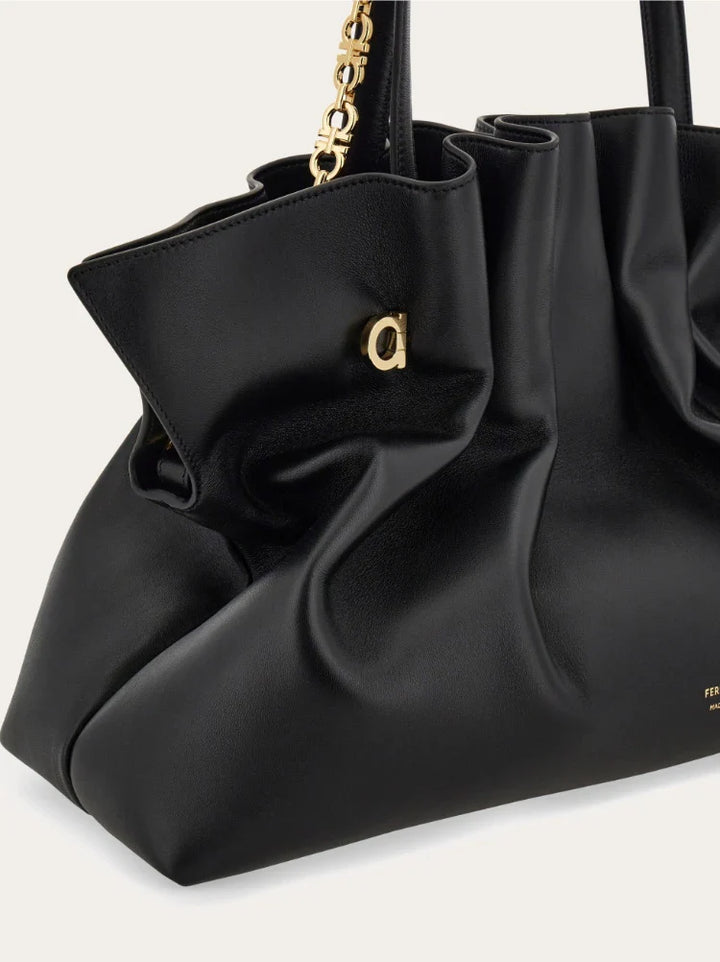 Pleated Leather Crossbody Shoulder Bag