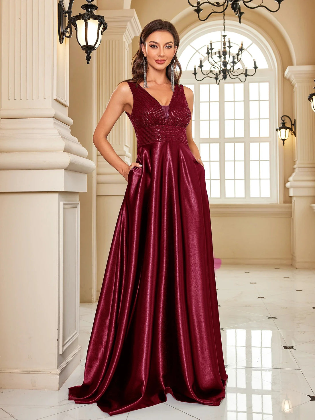 Satin Deep V Prom Dress