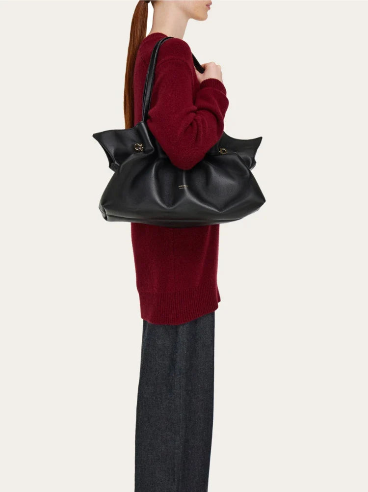 Pleated Leather Crossbody Shoulder Bag