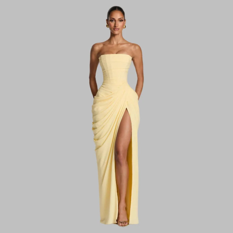 Strapless Pleated Evening Party Dress