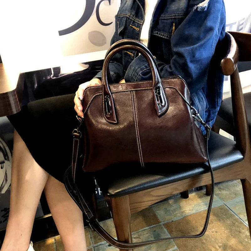 Genuine Leather Crossbody Tote Bag