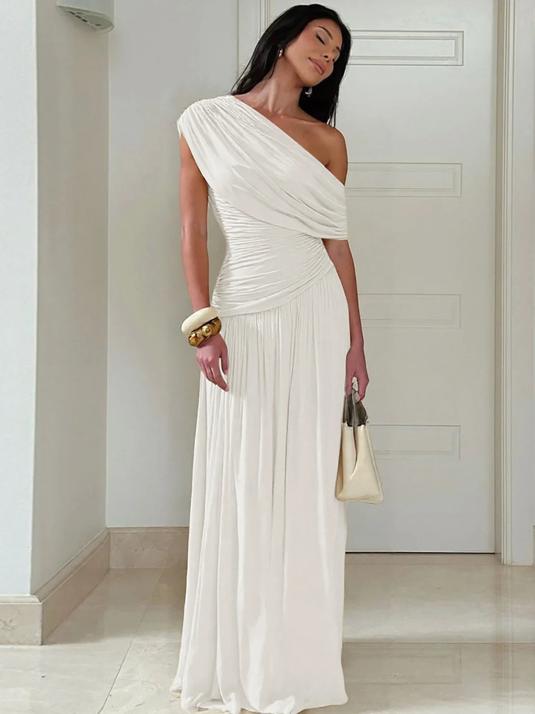 One Shoulder Ruched Maxi Dress