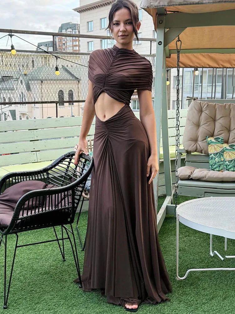 Ruched Maxi Evening Party Dress