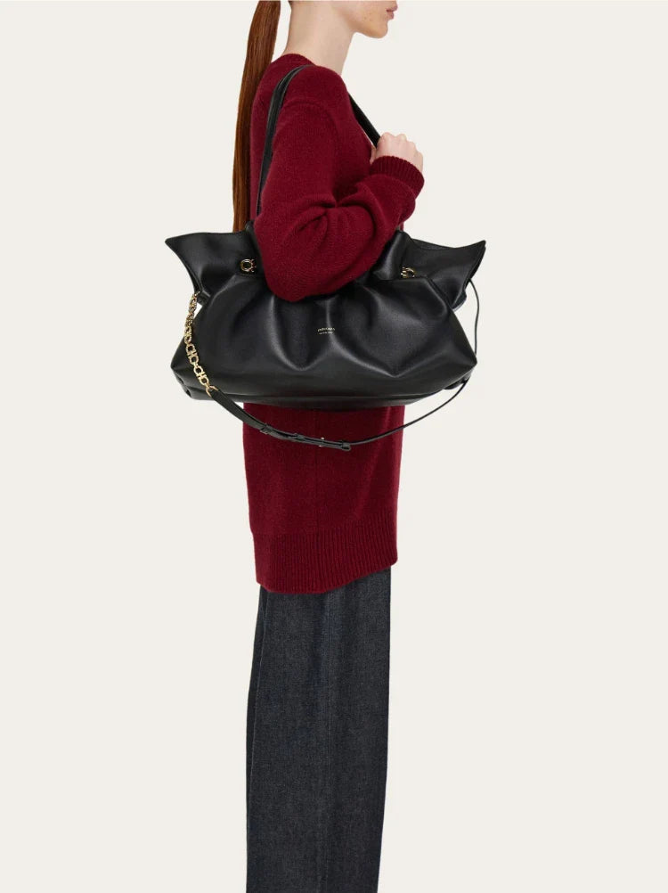 Pleated Leather Crossbody Shoulder Bag