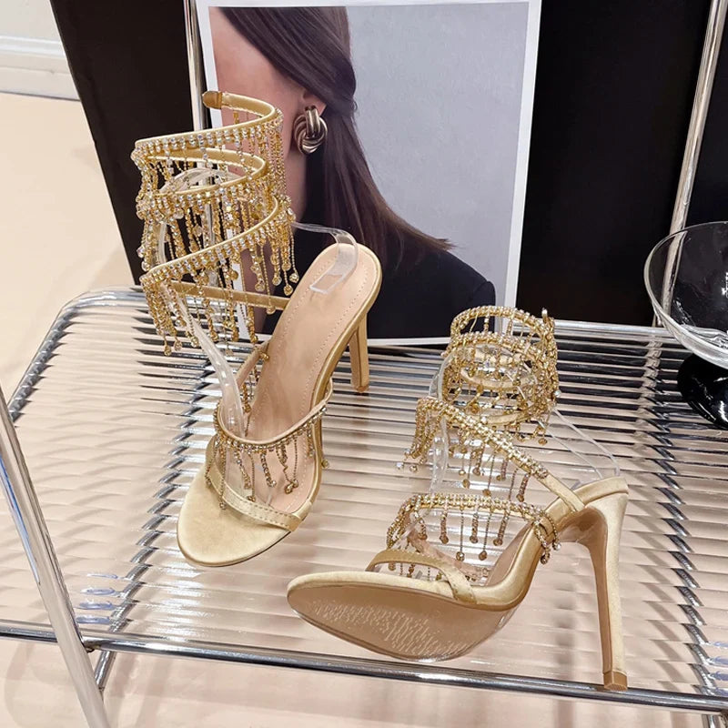 Crystal Tassel Stiletto Sandals