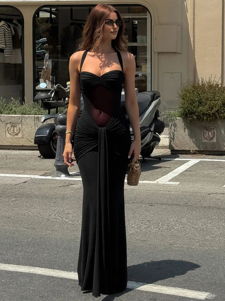 Halter Mesh Backless Party Dress