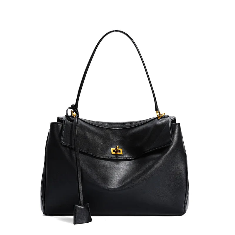 Leather Lock Design Shoulder Bag