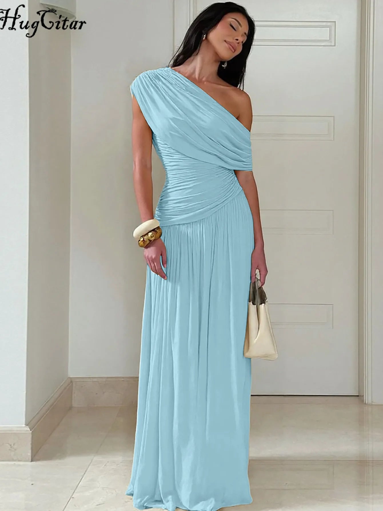 One Shoulder Ruched Maxi Dress