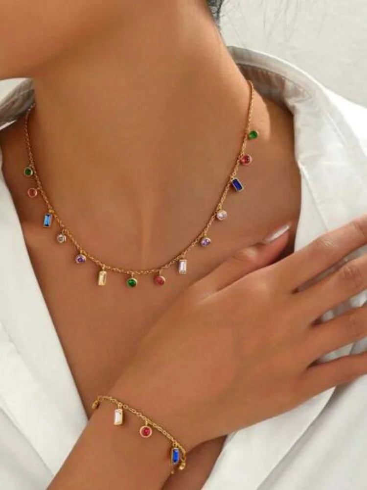 Zircon Necklace Bracelet Jewelry Set
