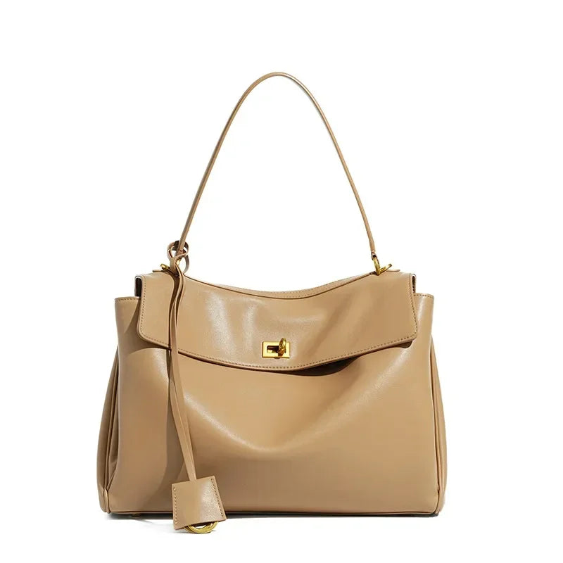 Leather Lock Design Shoulder Bag