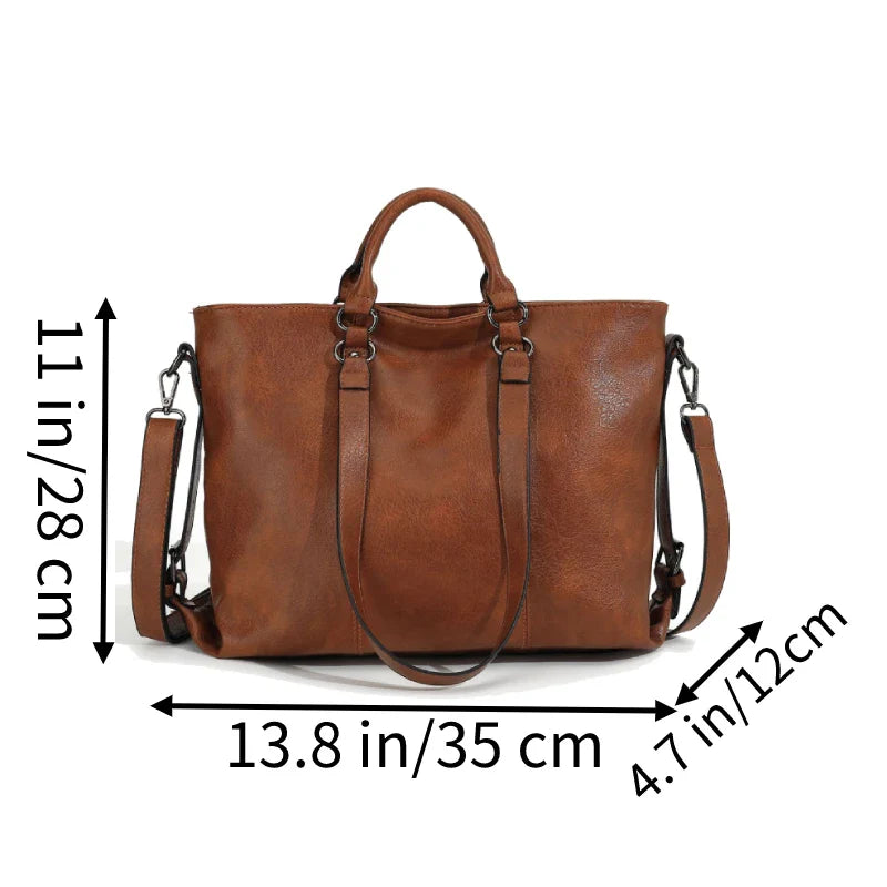 Retro Soft Leather Tote Handbag