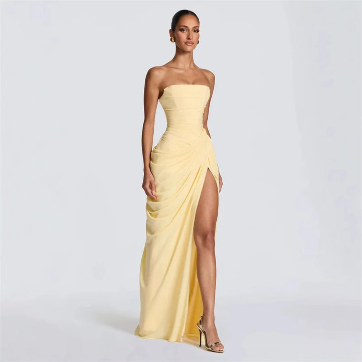 Strapless Pleated Evening Party Dress
