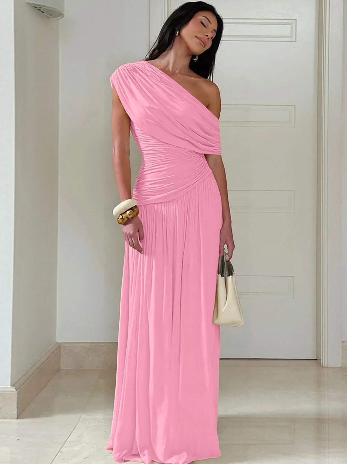 One Shoulder Ruched Maxi Dress