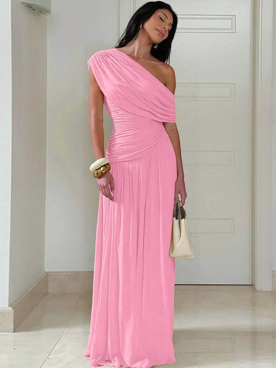 One Shoulder Ruched Maxi Dress