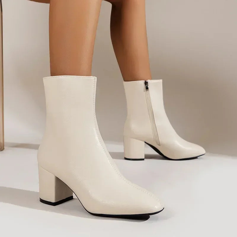 White Zipper Ankle Boots Women