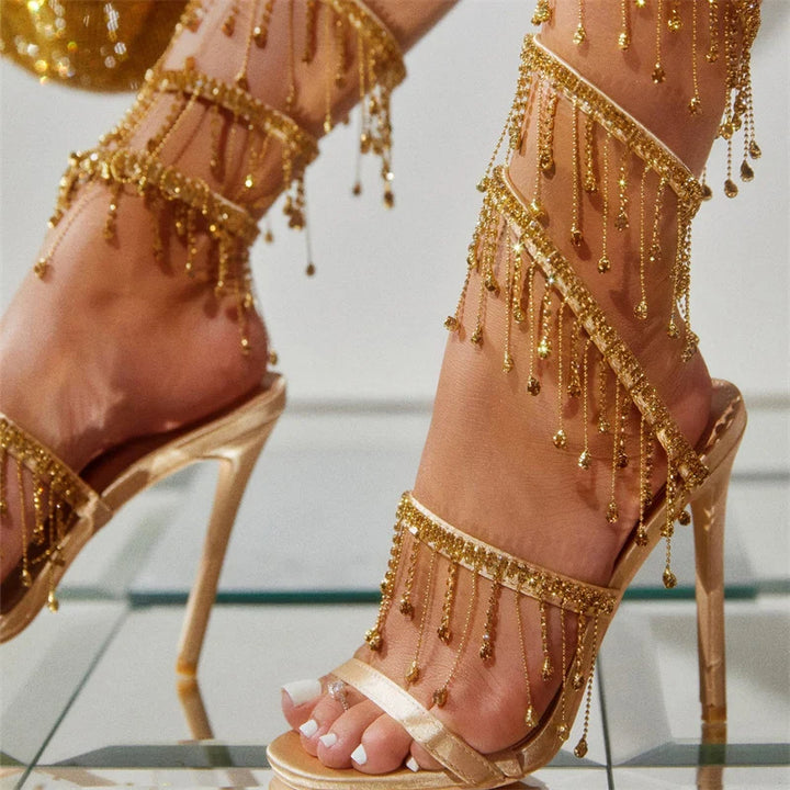 Crystal Tassel Stiletto Sandals
